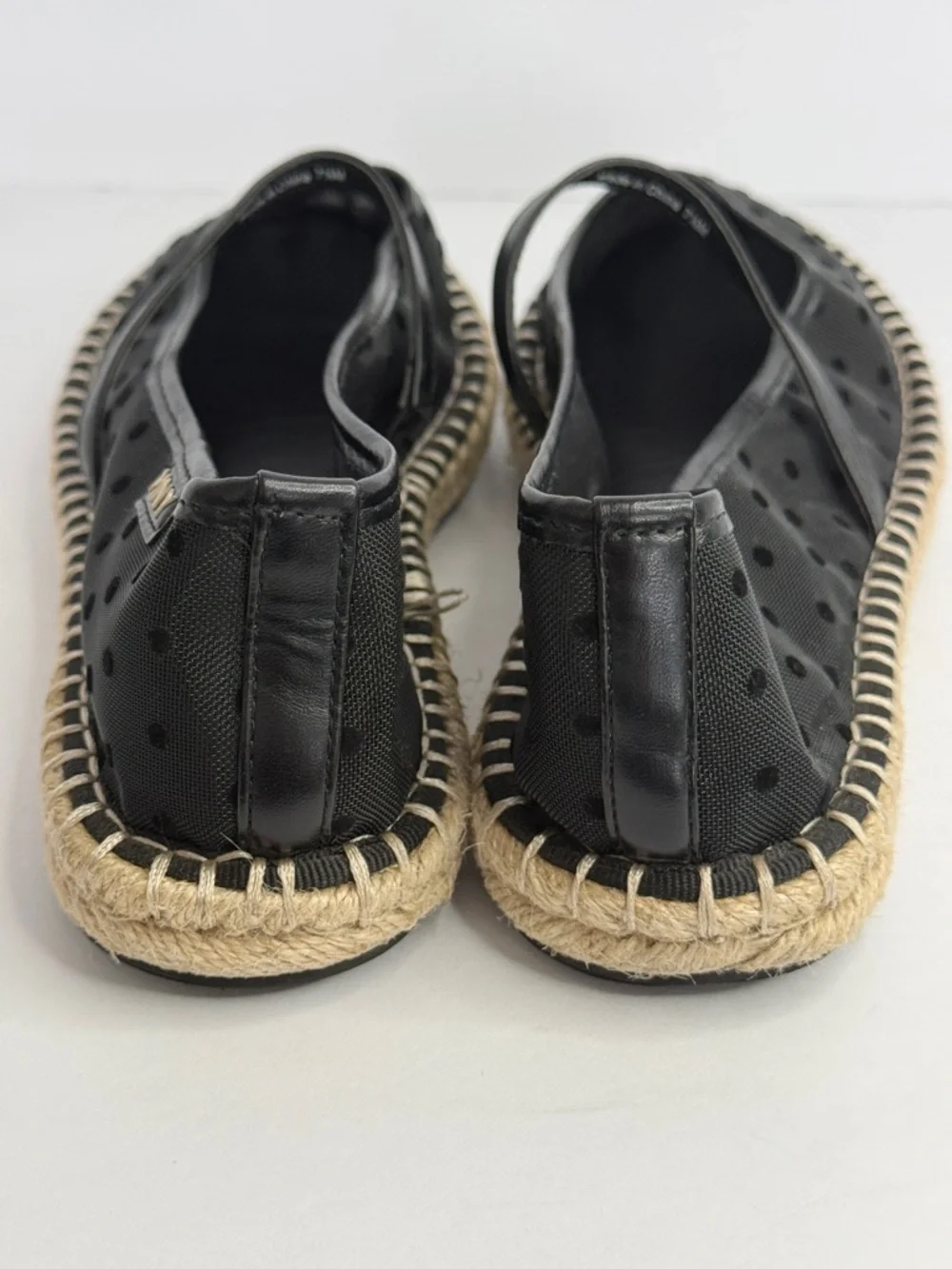 Marc New York Black Polka Dot Mesh Mary Jane Espadrille Flats Size 7.5M